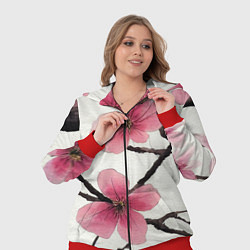 Женский 3D-костюм Цветы и ветви японской сакуры - текстура холста, цвет: 3D-красный — фото 2