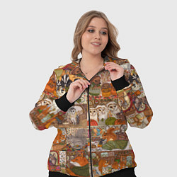 Женский 3D-костюм Коллаж из сказочных зверей - совы, белки, ёжики, цвет: 3D-черный — фото 2