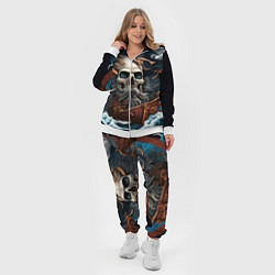 Женский 3D-костюм Тату ирезуми черепа пирата на корабле в шторм, цвет: 3D-белый — фото 2