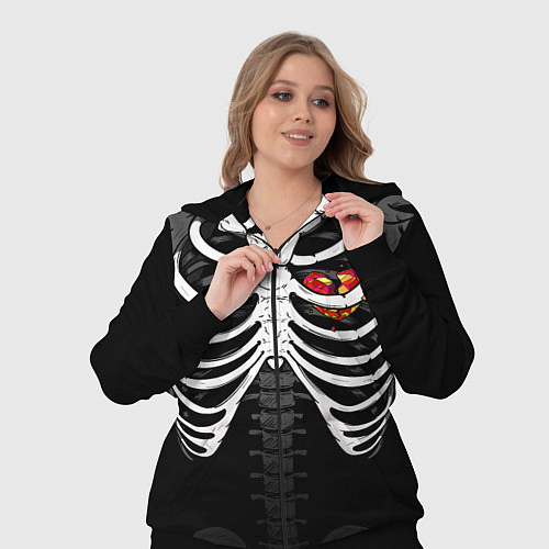 Женский костюм Скелет: ребра с разбитым сердцем / 3D-Черный – фото 3