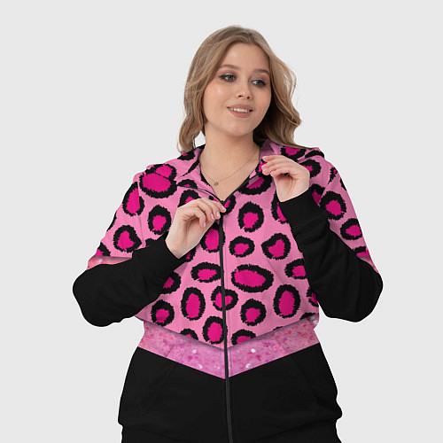 Женский костюм Розовый леопард и блестки принт / 3D-Черный – фото 3
