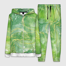 Женский 3D-костюм Абстрактный зеленый мрамор с золотым, цвет: 3D-белый