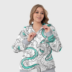 Женский 3D-костюм Дракон Хаку в стиле тату: белый и бирюзовый паттер, цвет: 3D-меланж — фото 2
