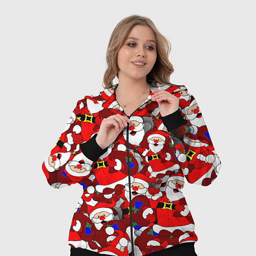Женский костюм Новогодний паттерн с дедами морозами / 3D-Черный – фото 3