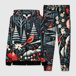 Женский 3D-костюм Новогодний лес и птицы, цвет: 3D-черный