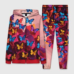 Женский 3D-костюм Разноцветные бабочки - розовые цветы, цвет: 3D-красный