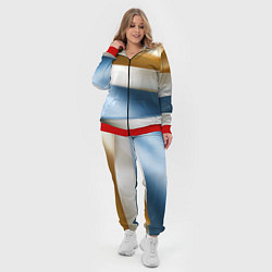 Женский 3D-костюм Золотые и голубые волнистые вставки на белом фоне, цвет: 3D-красный — фото 2