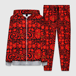 Женский 3D-костюм Хохломская роспись красные цветы и ягоды на чёрном, цвет: 3D-меланж