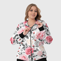 Женский 3D-костюм Розовые розы и серые листочки - паттерн, цвет: 3D-черный — фото 2