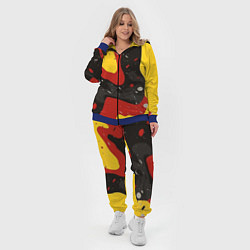 Женский 3D-костюм Красные желтые оранжевые пятна краски абстракция, цвет: 3D-синий — фото 2