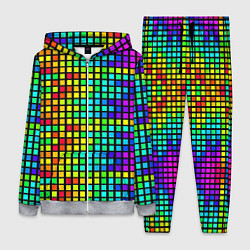Женский 3D-костюм Разноцветные квадраты на чёрном фоне, цвет: 3D-меланж