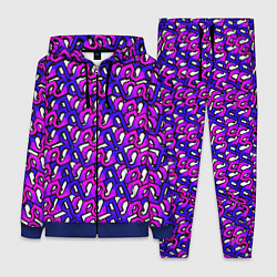 Женский 3D-костюм Фиолетовый узор и чёрная обводка, цвет: 3D-синий