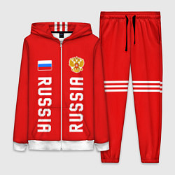 Женский 3D-костюм Россия три полоски на красном фоне, цвет: 3D-белый