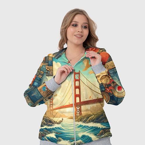 Женский костюм Мост через реку и пэчворк - нейросеть арт USA brid / 3D-Меланж – фото 3