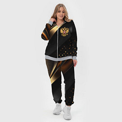 Женский 3D-костюм Золотой герб России на черно-золотой текстуре, цвет: 3D-меланж — фото 2