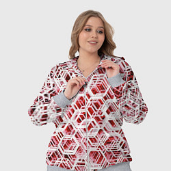 Женский 3D-костюм Хаотичный гексагональный каркас в красном тумане, цвет: 3D-меланж — фото 2