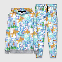 Женский 3D-костюм Золотая рыбка и кораллы акварельные, цвет: 3D-меланж