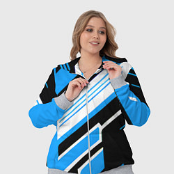 Женский 3D-костюм Бело-синие полосы на чёрном фоне, цвет: 3D-меланж — фото 2