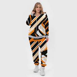 Женский 3D-костюм Чёрно-оранжевые полосы на белом фоне, цвет: 3D-меланж — фото 2