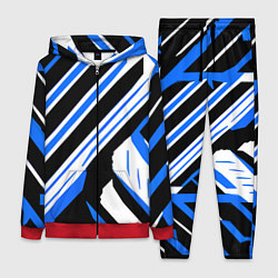 Женский 3D-костюм Чёрно-синие полосы на белом фоне, цвет: 3D-красный