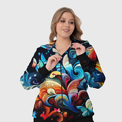 Женский 3D-костюм Бабочки и цветы в ночи - фантазия, цвет: 3D-черный — фото 2