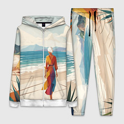 Женский 3D-костюм Летний пейзаж с женщиной на пляже, цвет: 3D-белый