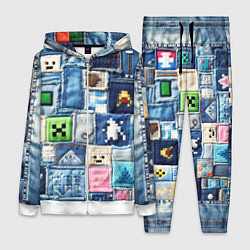 Женский 3D-костюм Minecraft на пэчворк джинсах, цвет: 3D-белый