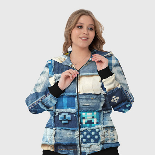 Женский костюм Minecraft на пэчворк дениме / 3D-Черный – фото 3