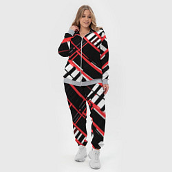 Женский 3D-костюм Красно-белые линии на чёрном фоне, цвет: 3D-меланж — фото 2