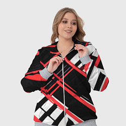 Женский 3D-костюм Красно-белые линии на чёрном фоне, цвет: 3D-меланж — фото 2