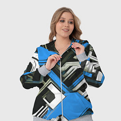 Женский 3D-костюм Сине-белый техно паттерн на чёрном фоне, цвет: 3D-меланж — фото 2