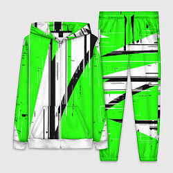 Женский 3D-костюм Black and white vertical stripes on a green backgr, цвет: 3D-белый