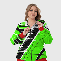 Женский 3D-костюм Чёрно-белые глитч полосы на зелёном фоне, цвет: 3D-красный — фото 2