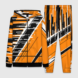 Женский 3D-костюм Чёрно-белые глитч полосы на оранжевом фоне, цвет: 3D-черный