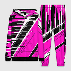 Женский 3D-костюм Чёрно-белые глитч полосы на розовом фоне, цвет: 3D-черный