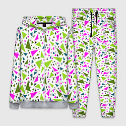 Женский 3D-костюм Разноцветные неоновые треугольники на белом фоне, цвет: 3D-меланж