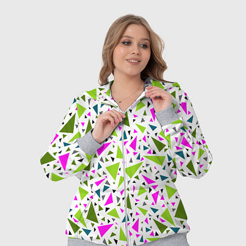 Женский костюм Разноцветные неоновые треугольники на белом фоне / 3D-Меланж – фото 3