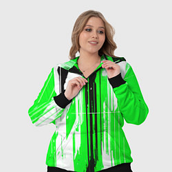 Женский 3D-костюм Вертикальные чёрно-белые линии на зелёном фоне, цвет: 3D-черный — фото 2