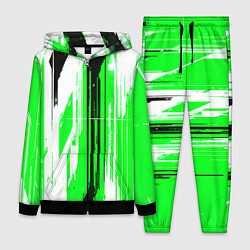 Женский 3D-костюм Вертикальные чёрно-белые линии на зелёном фоне, цвет: 3D-черный