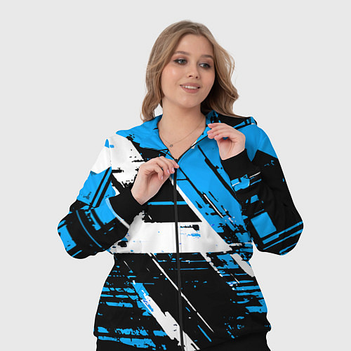 Женский костюм Diagonal black and white stripes on a blue backgro / 3D-Черный – фото 3