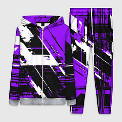 Женский 3D-костюм Diagonal black and white stripes on a purple backg, цвет: 3D-меланж