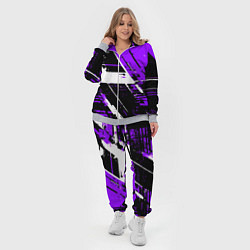 Женский 3D-костюм Diagonal black and white stripes on a purple backg, цвет: 3D-меланж — фото 2