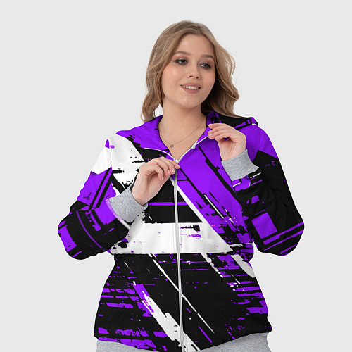 Женский костюм Diagonal black and white stripes on a purple backg / 3D-Меланж – фото 3