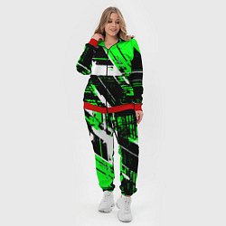 Женский 3D-костюм Diagonal black and white stripes on a green backgr, цвет: 3D-красный — фото 2