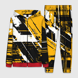 Женский 3D-костюм Diagonal black and white stripes on a yellow backg, цвет: 3D-красный