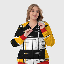 Женский 3D-костюм Жёлтые и чёрные полосы на белом фоне, цвет: 3D-красный — фото 2