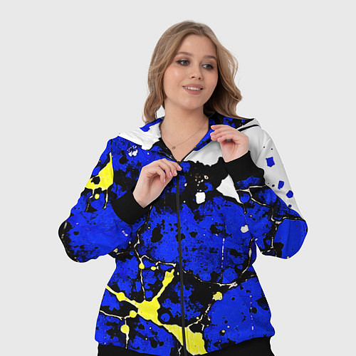 Женский костюм Сине-жёлтая абстракция на белом фоне / 3D-Черный – фото 3