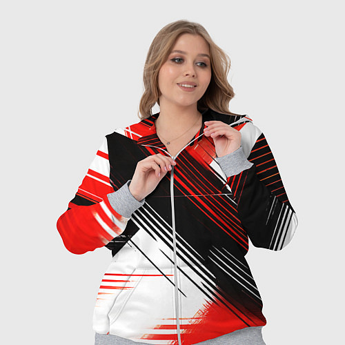 Женский костюм Диагональные красно-чёрные линии на белом фоне / 3D-Меланж – фото 3
