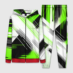 Женский 3D-костюм Диагональные бело-зелёные линии на чёрном фоне, цвет: 3D-красный