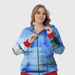 Женский 3D-костюм Чёрные пятна на синем фоне абстракция, цвет: 3D-красный — фото 2